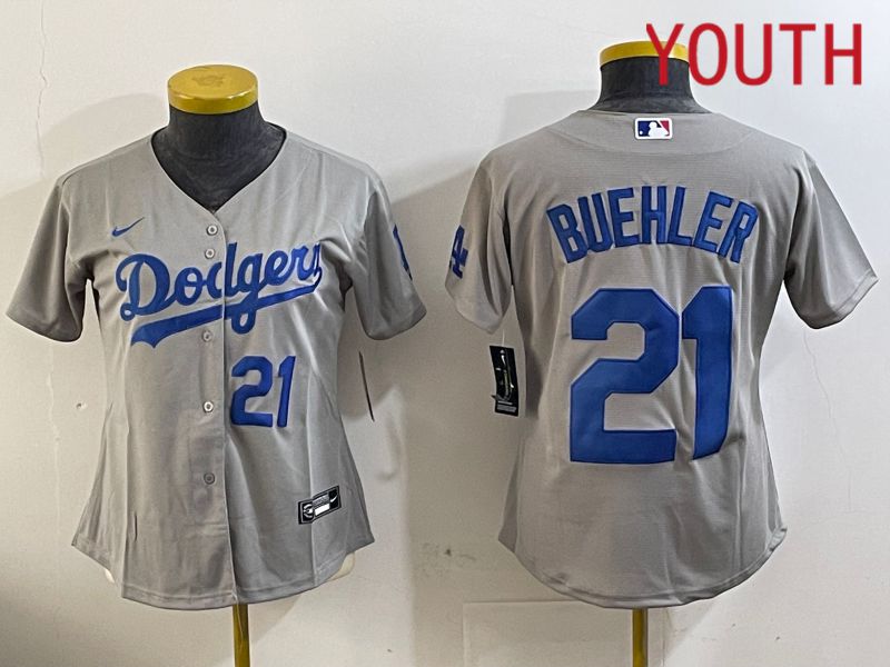 Youth Los Angeles Dodgers #21 Buehler Grey Game 2024 Nike MLB Jersey style 11214->youth mlb jersey->Youth Jersey